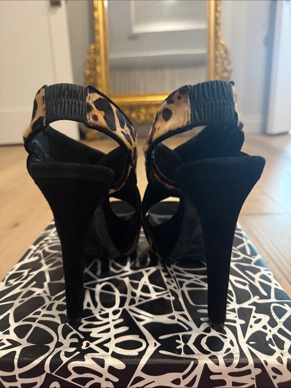 Diane von Furstenberg Zia Leopard Print Platform Sandals - Black & Tan